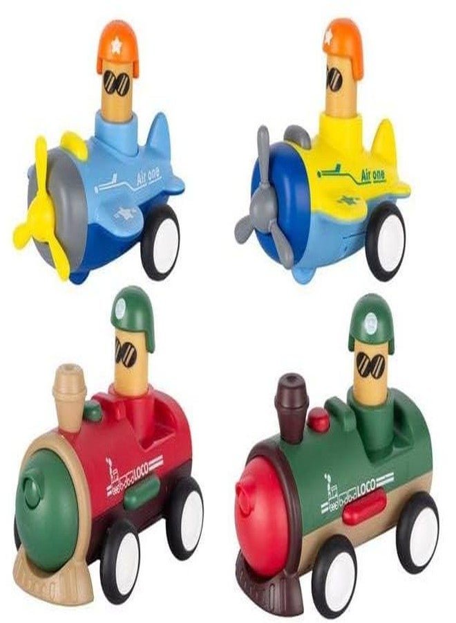GoldiMec Pack of 2 Toy Cars Push and Go Play Set Friction Powered Car Pull Back Vehicles Transport Tools Gifts for Babies Toddlers Kids Boys Girls Age 3+ Years Old (Airoplane and Train) Multi Colour - Image 1